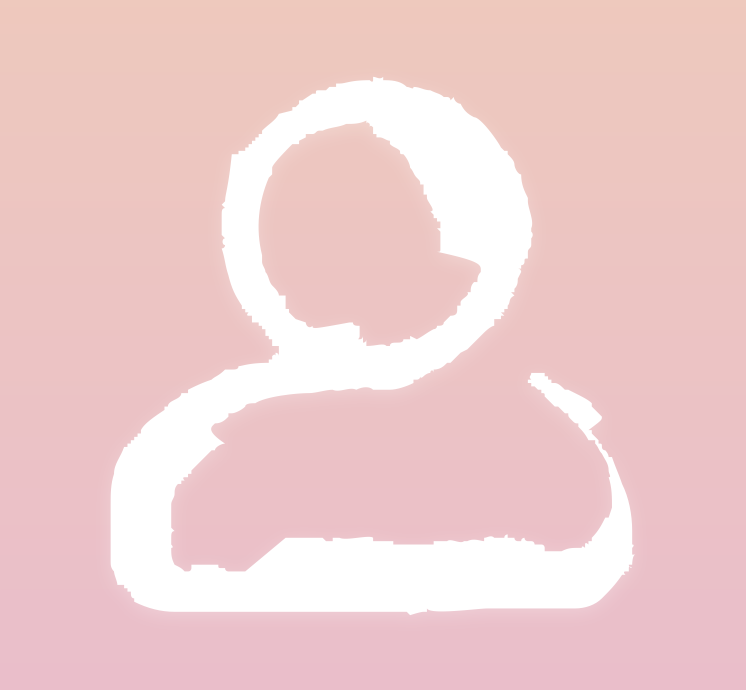 A white sketchy icon of a person silhouette against an orange and pink gradient background.